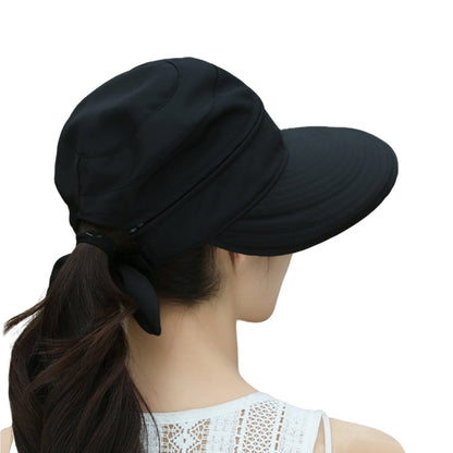 2 in 1 Detachable Zipper Wide Brim Sun Hat for Women - Black