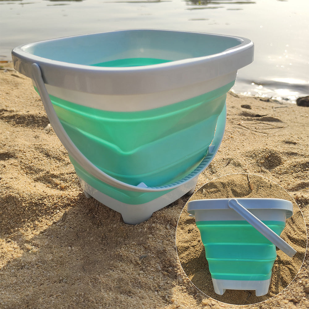 17 Piece Set Beach Toy Set with Foldable Sand Bucket- Green