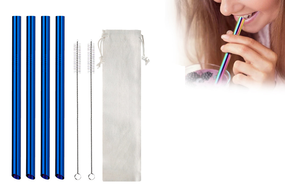 7Pcs BOBA Bubble Tea Straw Extra Wide Stainless Steel Metal Reusable Straws Pack Reusable Metal Straws Best For Drinking Bubble-Blue
