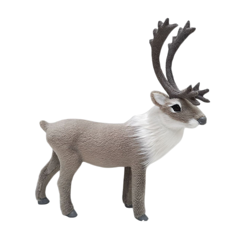 2Pcs Simulated Fur Reindeer Christmas Figurine Standing Reclining Decor