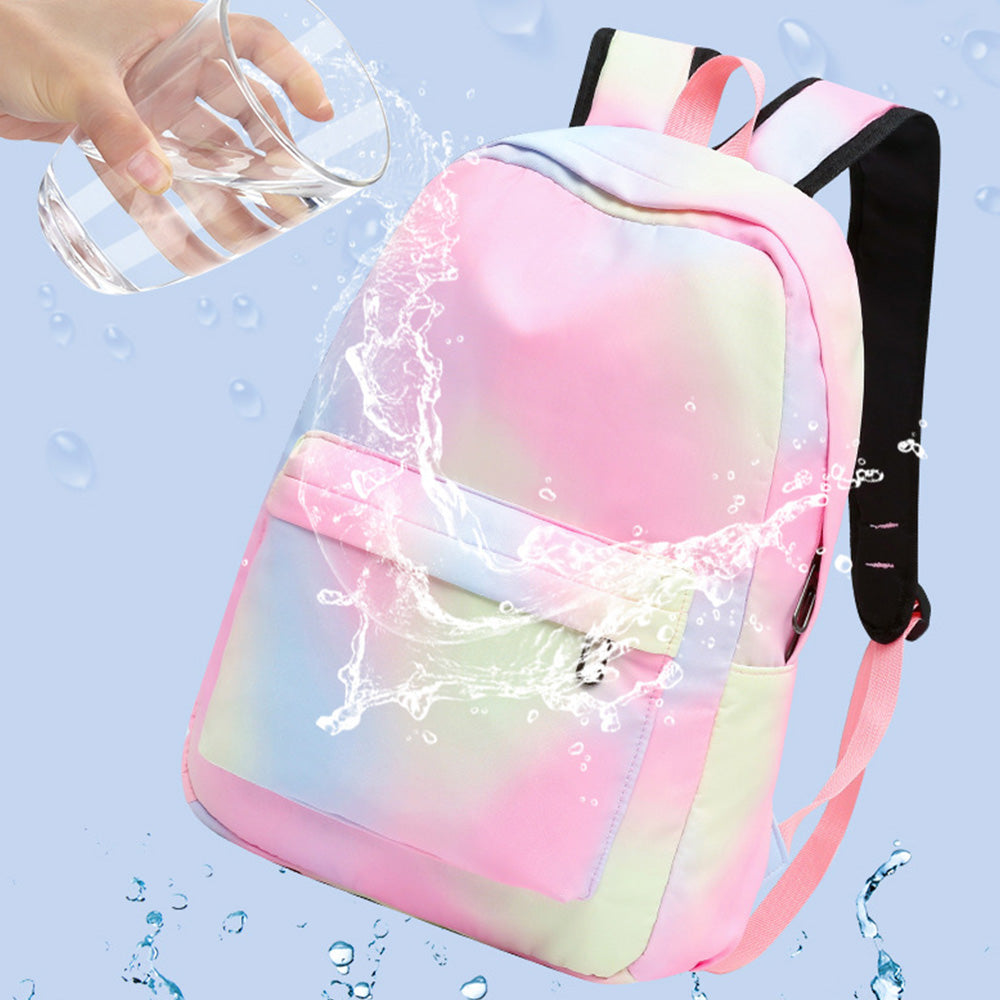 3PCS Girls Gradient Color Backpack School Backpack Lunch Bag Pencil Case-Pink