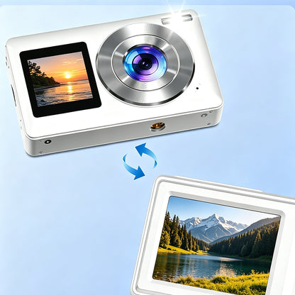 4K Digital Camera Dual Screen Selfie Camera for Vlogging - White