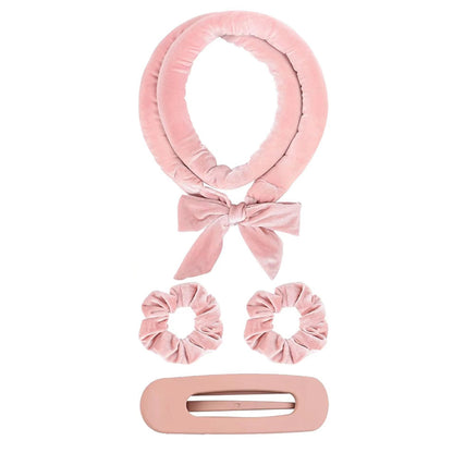 4Pcs Set Heatless Hair Curler Tools Overnight No Heat Hair Curling Set for Long Hair Pink