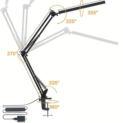 LED Clip On Desk Lamp With Adjustable Arm Reading Light For Home Office