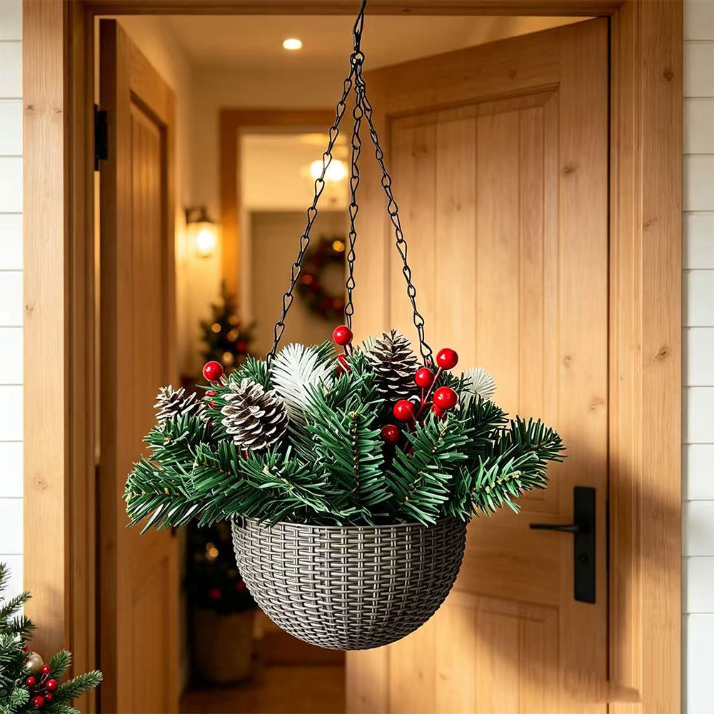 Christmas Artificial Hanging Basket Wreath Light with 8 Lighting Modes