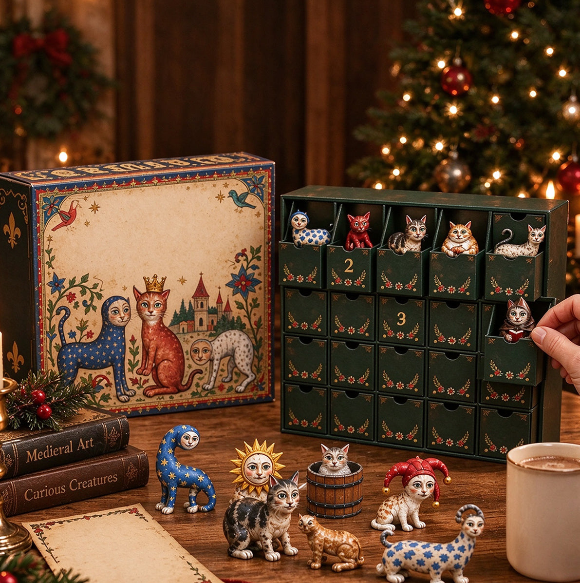 Medieval Cat 24 Day Christmas Advent Calendar with 3D Cat Figures for Adults