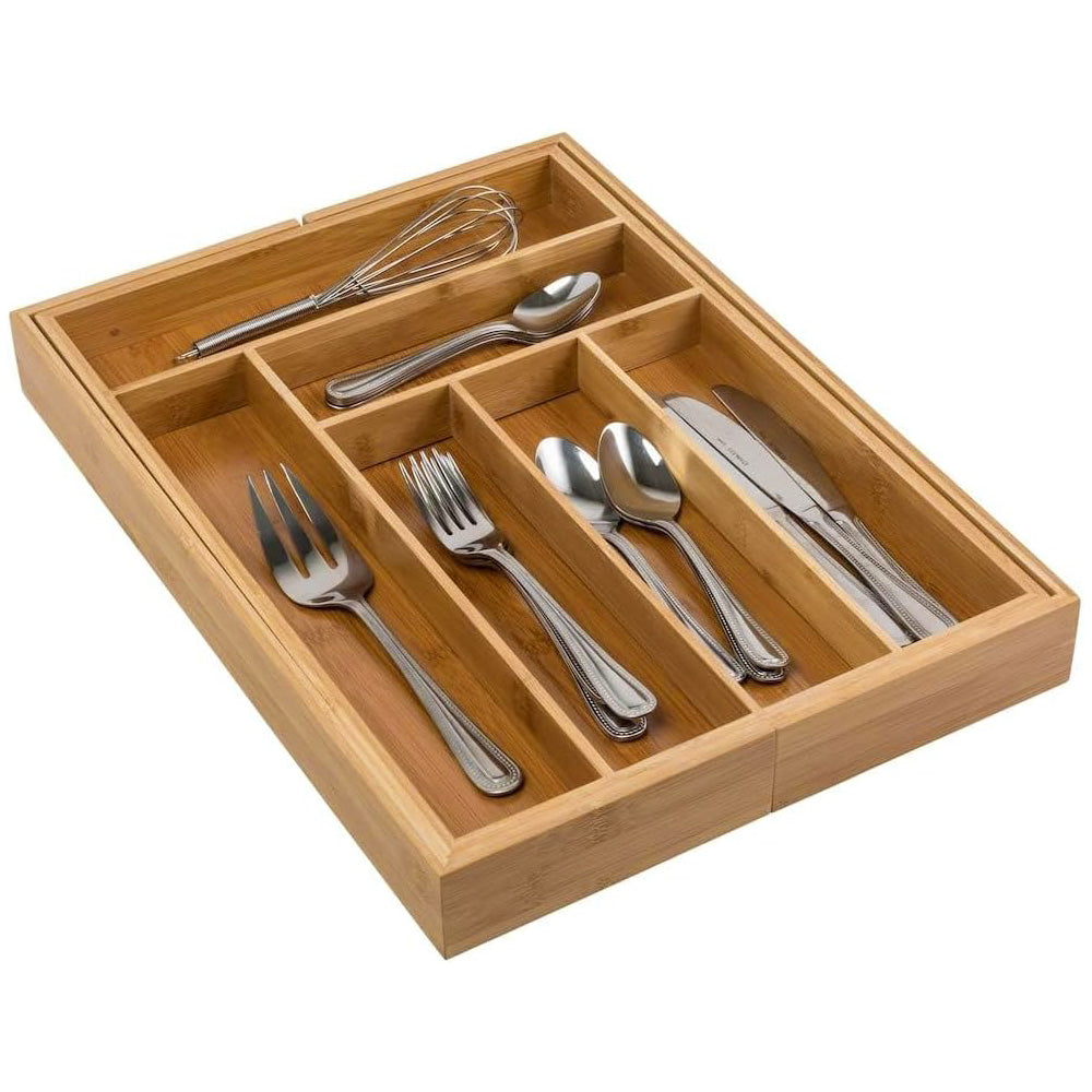 Expandable Drawer Organizer for Cutlery and Utensils Adjustable Bamboo Flatware Tray Kitchen Tool