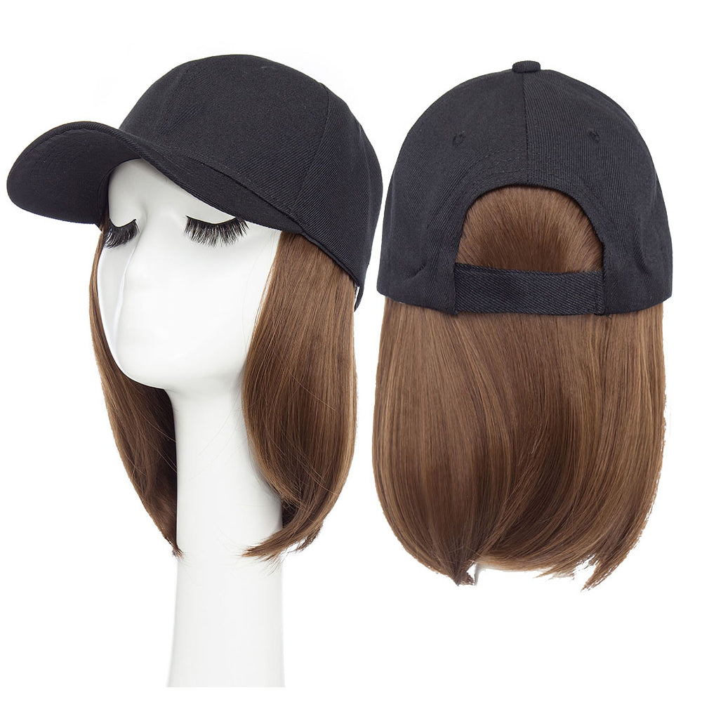Adjustable Wig Hat Baseball Cap Hair Extensions Hat Sun Visor Cap for Women Girls Dark Brown