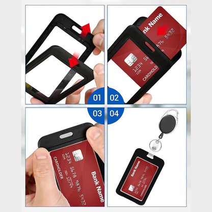 2Pcs Retractable Badge Holder with Lanyard for ID Cards-Black