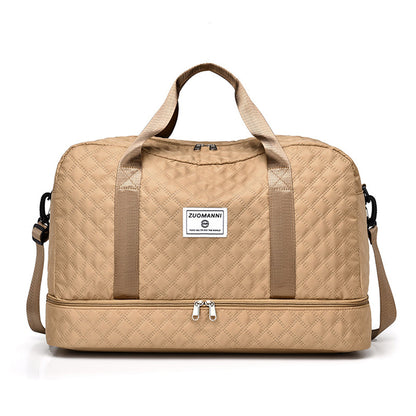 Large Capacity Travel Duffel Bag Versatile Shoulder Crossbody Weekender Bag with Shoe Compartment Khaki