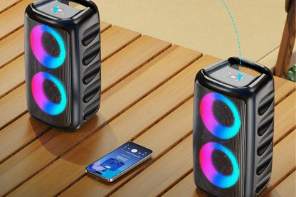 Bluetooth Speaker with Wired Microphone Portable Party TWS Speaker with Lights