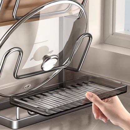 Pot Lid Storage Rack Carbon Steel Holder with Drip Tray Organizer-Grey