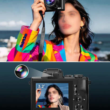 8K Digital Cameras for Photography Dual-Len Camera for YouTube