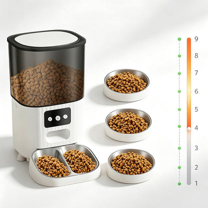 4.5L Automatic Cat Feeders with 2 Bowls and Timer-White