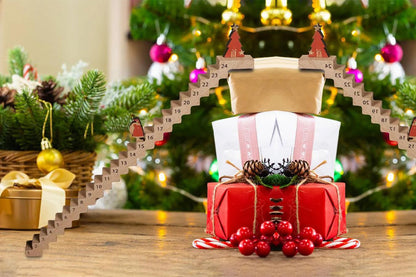 2Pcs Wooden Stair Christmas Advent Calendar Funny Santa Stairs Countdown Calendar Wood Stairs Climbing Decoration