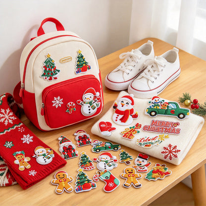32 Piece Christmas Embroidered Iron-On Letter and Pattern Patch Set