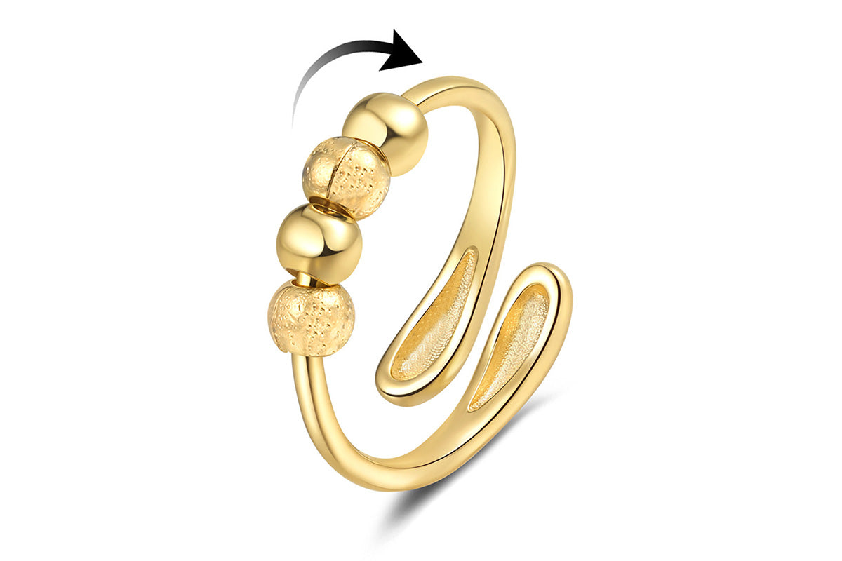 Anxiety Ring for Women Adjustable Fidget Spinner Ring with Beads -Gold
