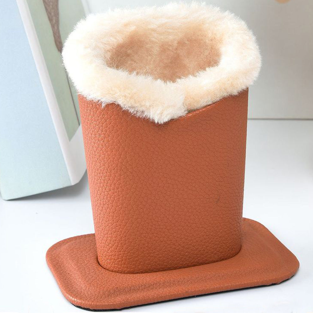 Soft Plush Lined Eyeglasses Desk Holder PU Leather Glasses Display Stand With Base-Brown