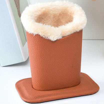 Soft Plush Lined Eyeglasses Desk Holder PU Leather Glasses Display Stand With Base-Brown