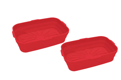 2Pcs Reusable Baking Air Fryer Silicone Liners Pot Food Grade Airfryer Basket Bowl-Red