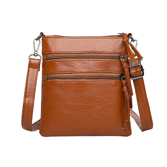 Multi Zipper Pocket Women's Mobile Phone Bag Crossbody Bag Shoulder Bag Brown