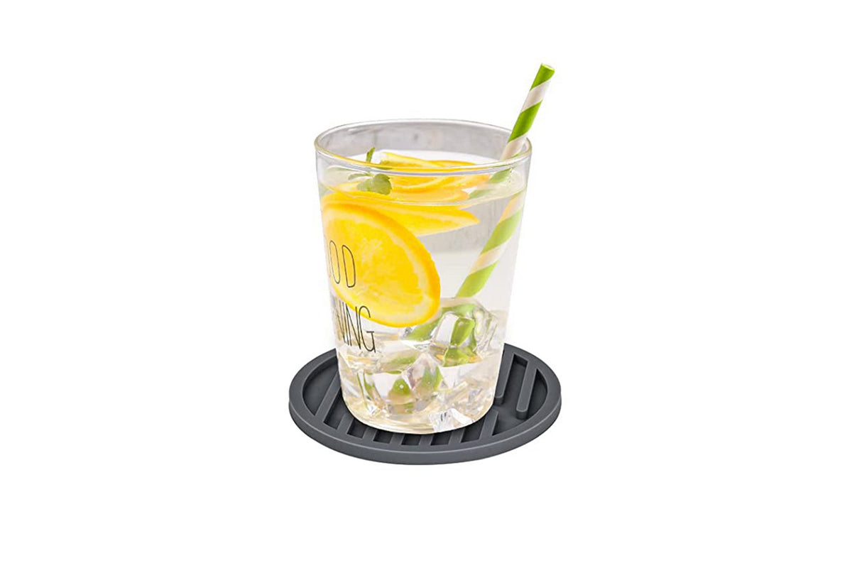 6Pcs For Home Decor Non-Slip And Non-Stick Round Silicone Absorbent Scald-Proof Drink Coasters-Grey