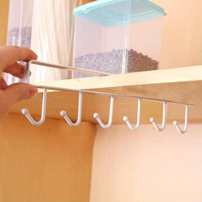No-Drill Metal Hanging Rack ââ‚?6-Hook Organizer for Cabinets & Closets White