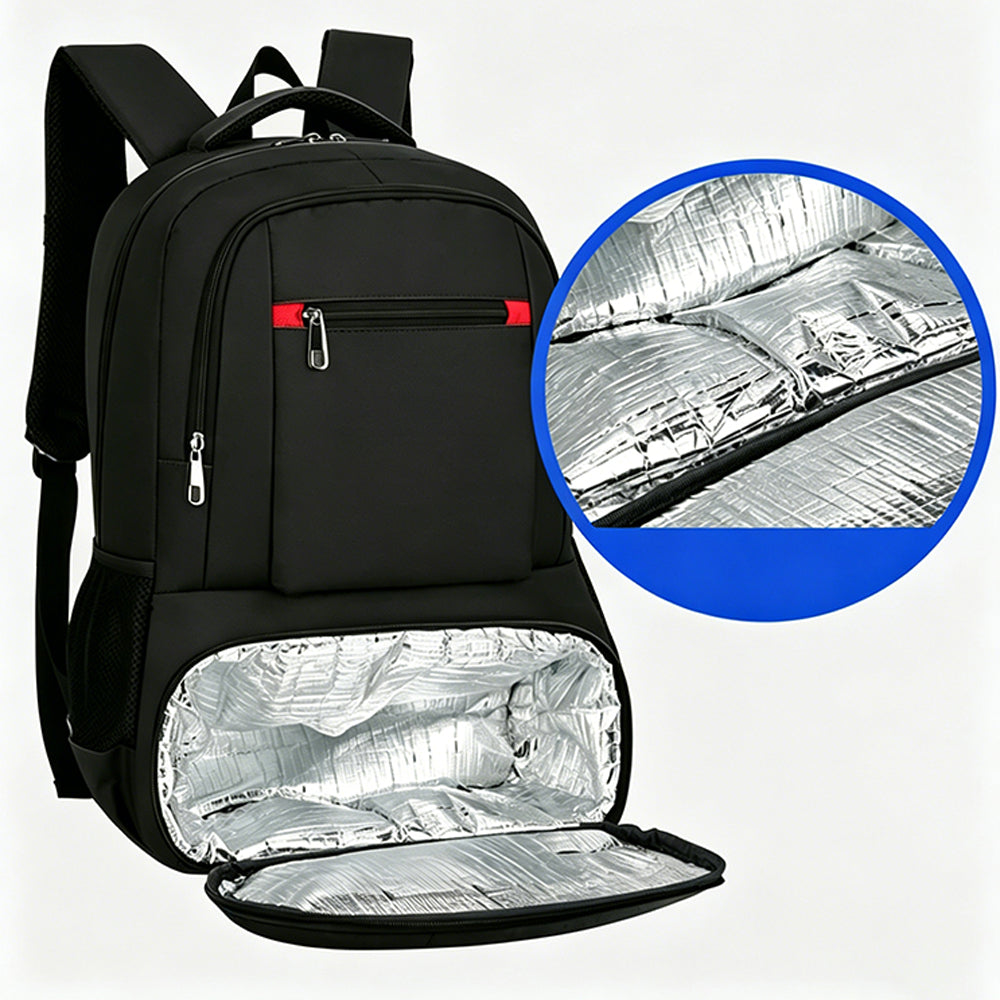 2 in 1 Large Capacity Laptop Backpack and Insulated Lunch Bag for Office Travel-Black