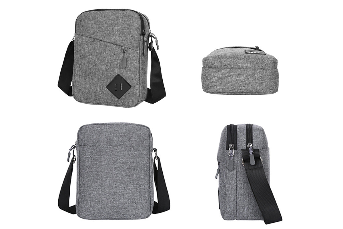 Men's Oxford Crossbody Shoulder Bag with Adjustable Strap and Multi-Pocket Messenger Design-Grey