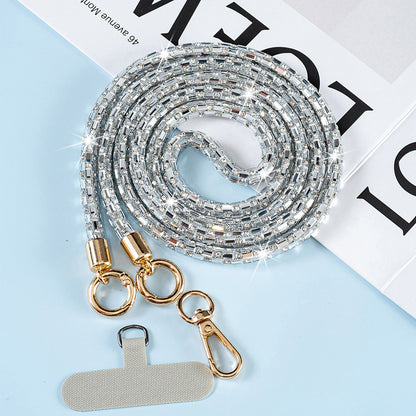 Crossbody Phone Lanyard with Wrist Strap and Locking Clips - Silver