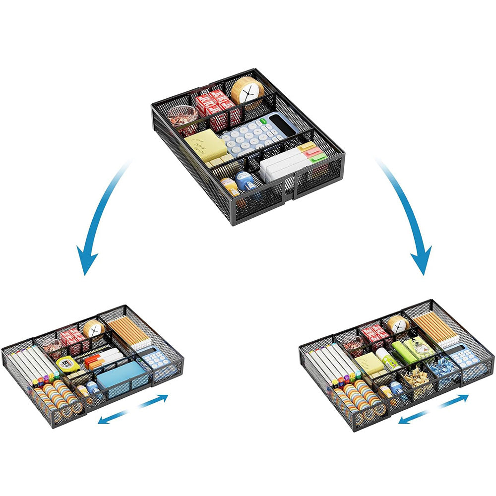 Expandable Desktop Drawer Organizer with Adjustable Dividers - Black