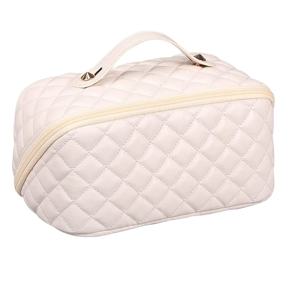 Women Cosmetic Bags Travel Cosmetic Bag For Women PU Leather Skincare Bags Toiletry Bag -White