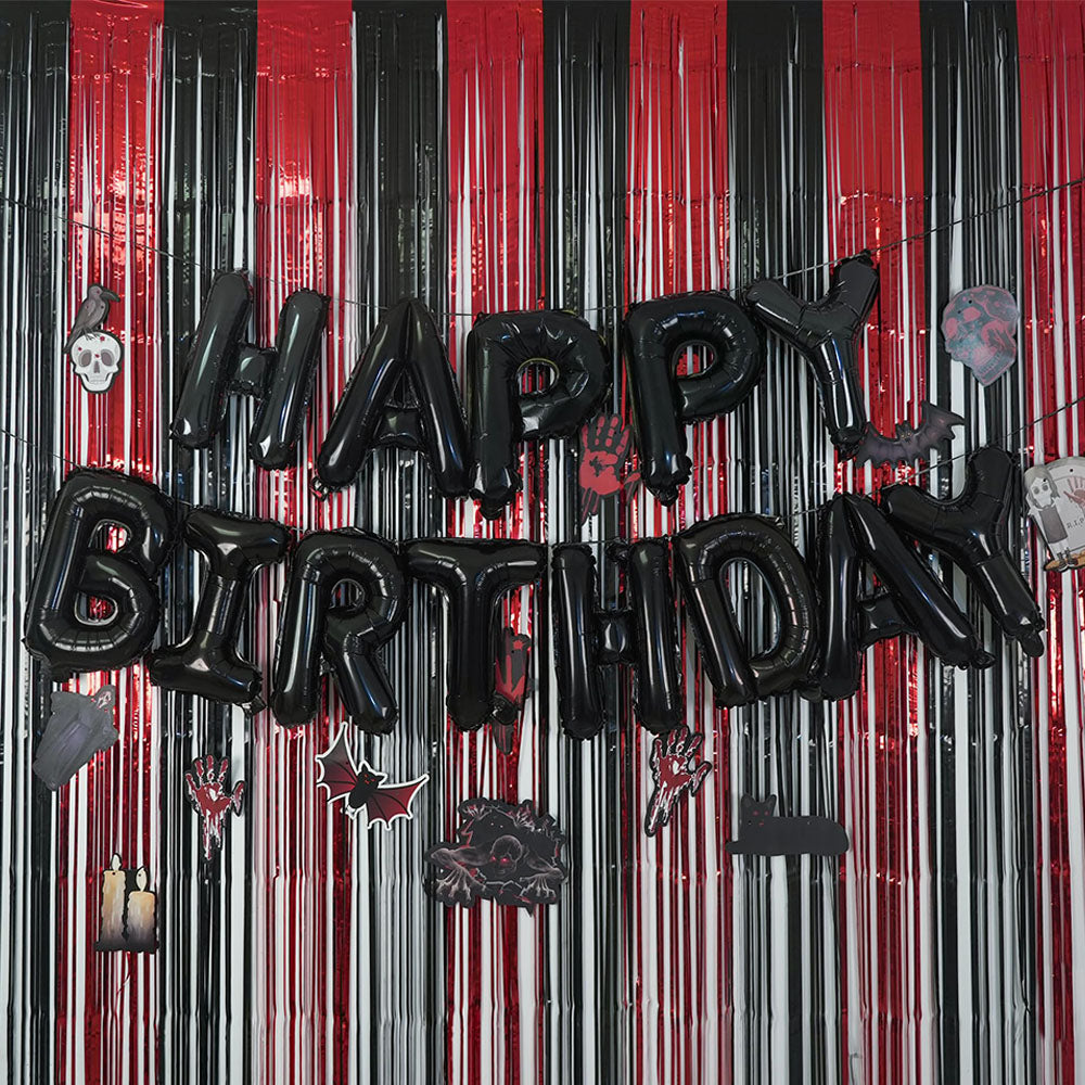 2 Pack 2m Black Red Halloween Tinsel Fringe Backdrop Curtains