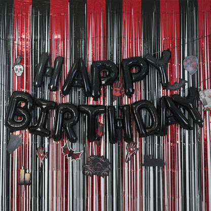 2 Pack 2m Black Red Halloween Tinsel Fringe Backdrop Curtains