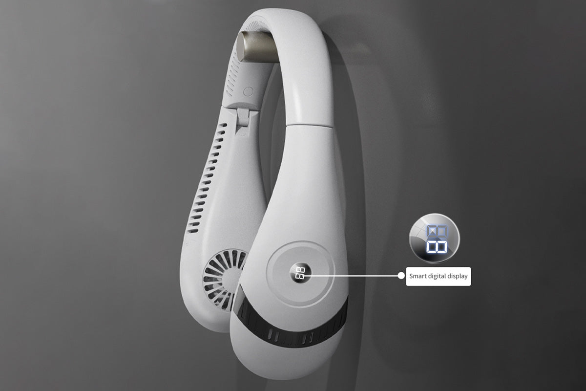 Portable Neck Fan Mini Bladeless Foldable Neck Fan USB Rechargeable 360 Degree Cooling Fan-White