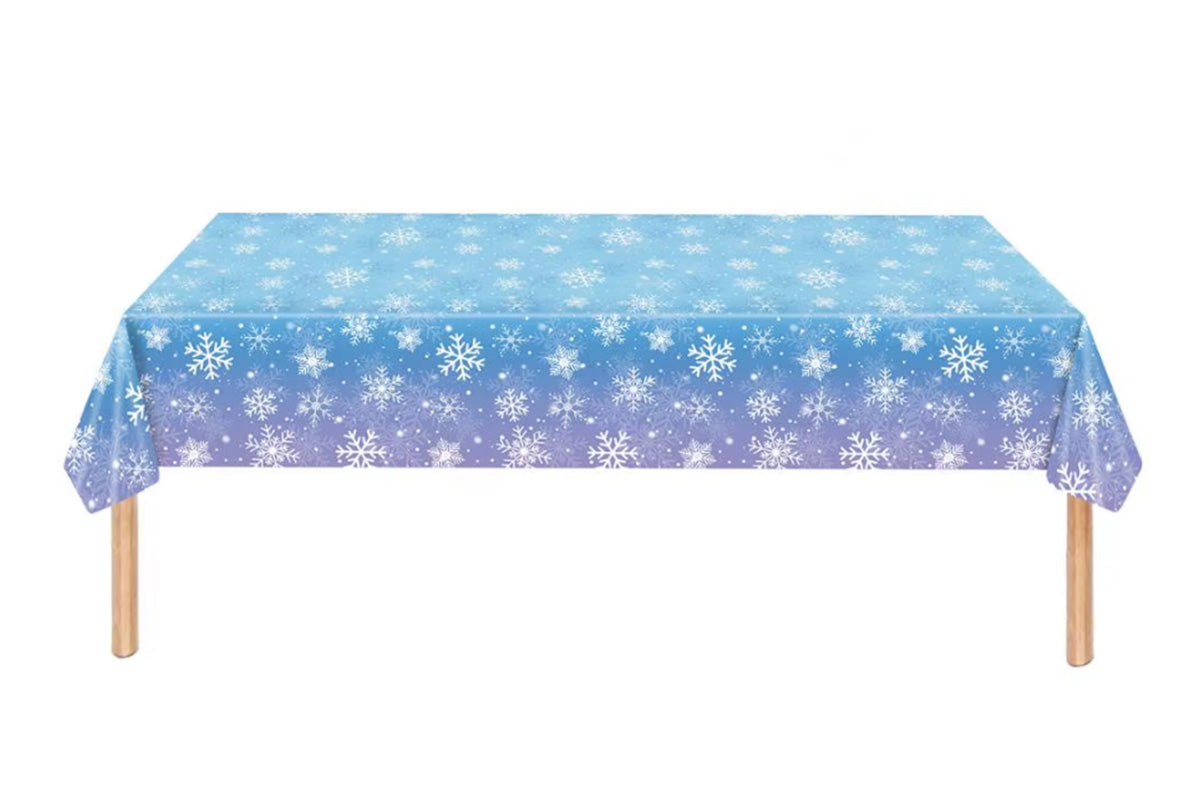 3Pcs Snowflake Tablecloth Blue and Purple Winter Wonderland Disposable Table Cover