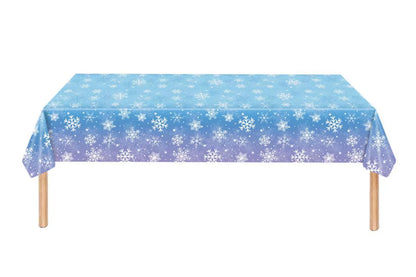 3Pcs Snowflake Tablecloth Blue and Purple Winter Wonderland Disposable Table Cover