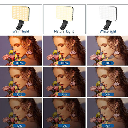 Portable Selfie LED Light Video Conference Lighting with Clip Rechargeable for Vlogs Live Streams Black