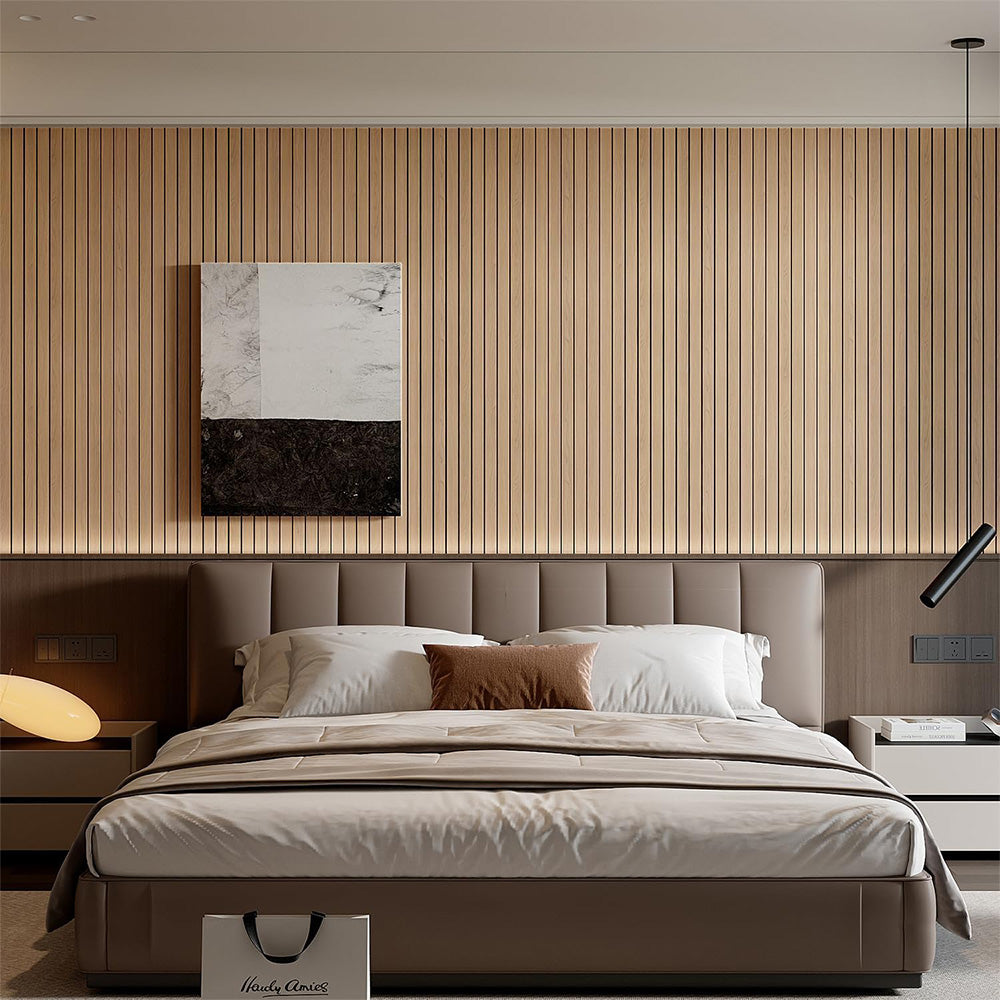 Self Adhesive PVC Slat Wall Panel with Faux Engineered Wood Grain - Gold