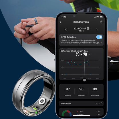 Smart Ring Fitness Ring Heart Rate Monitor Sleep Tracker Pedometer Calories Step Counter Fitness Tracker Health Ring 5ATM Waterproof Smart Rings-Black