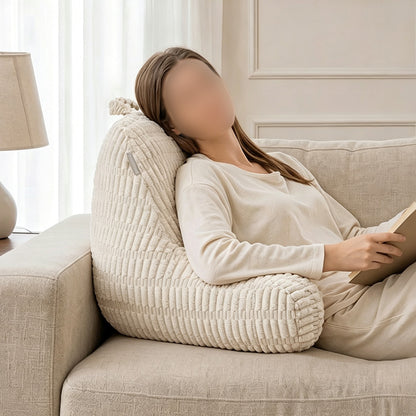 Bedside Backrest Cushion with Armrests Pocket and Washable Cover - Beige
