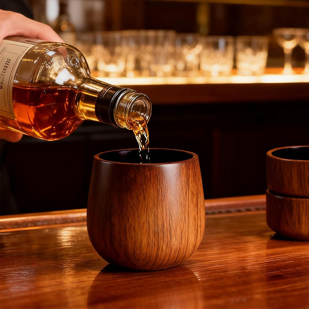 2PCS Wooden Bourbon Drinking Glass Whiskey Tumbler Bourbon Gifts For Men