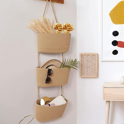 Over the Door Hanging Organizer Bag Detachable 3-Tier Hanging Wall Basket