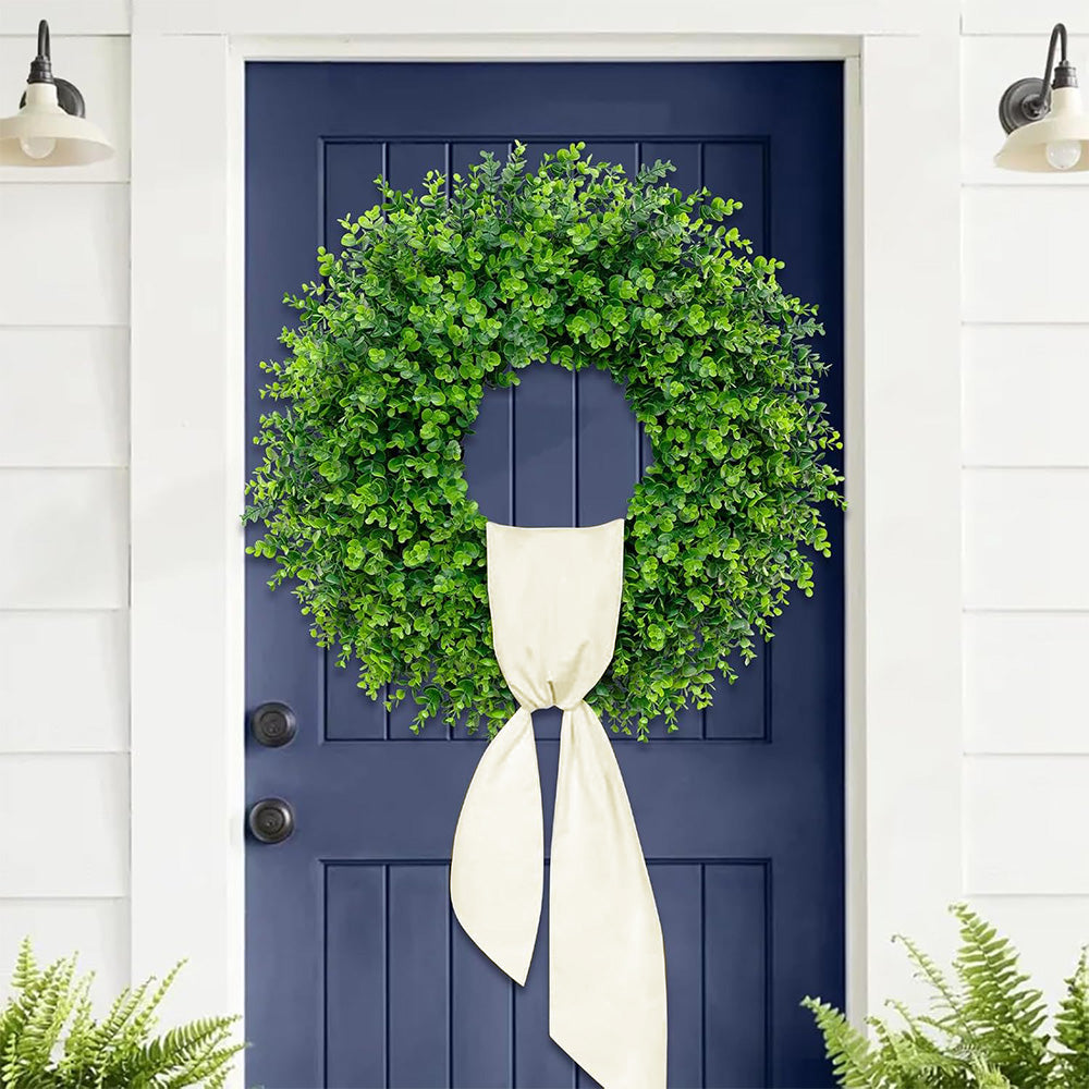 Foldable Artificial Eucalyptus Wreath with Scarf for Door and Wall Decor