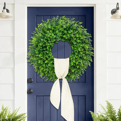 Foldable Artificial Eucalyptus Wreath with Scarf for Door and Wall Decor