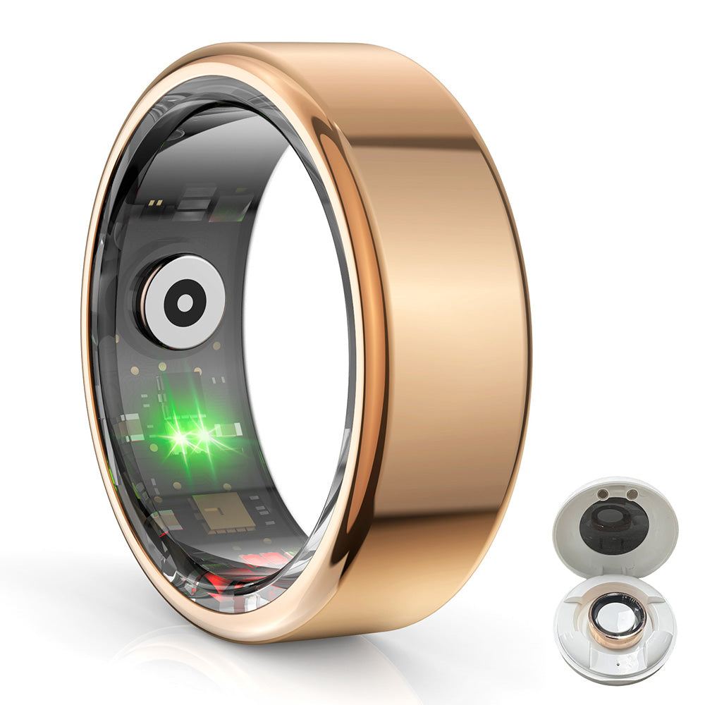 Smart Health Ring with Charging Case Heart Rate Blood Oxygen Sleep Tracking-Gold