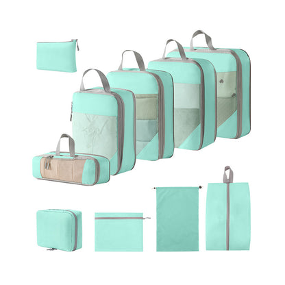 10Pcs Compression Packing Cubes Suitcase Organizer Bag Luggage Storage Packing Cubes for Travel or Home Storage-Acid Blue