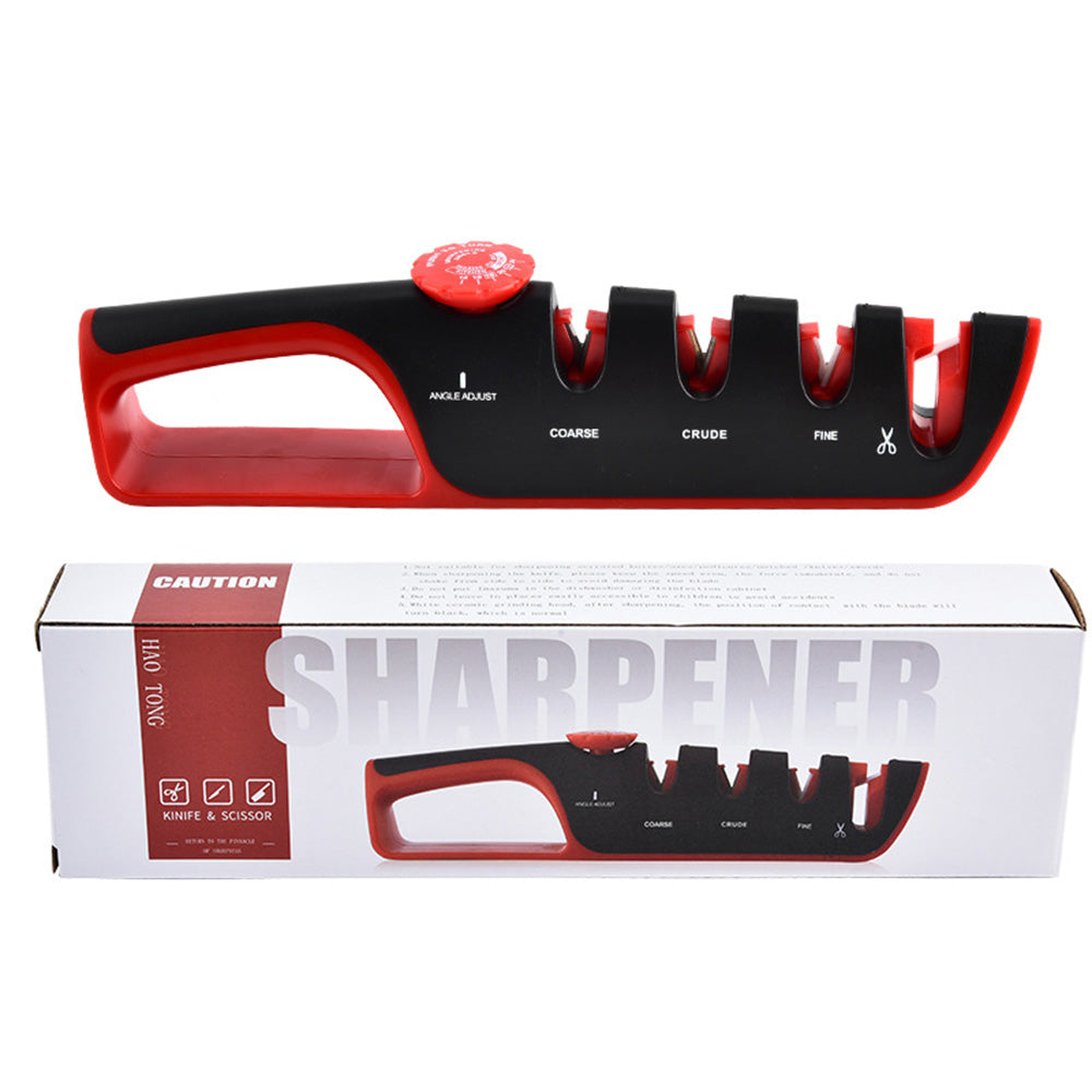 4 In 1 Scissors Sharpener Tool Knife Sharpeners With 6 Adjustable Angle For Kitchen Red
