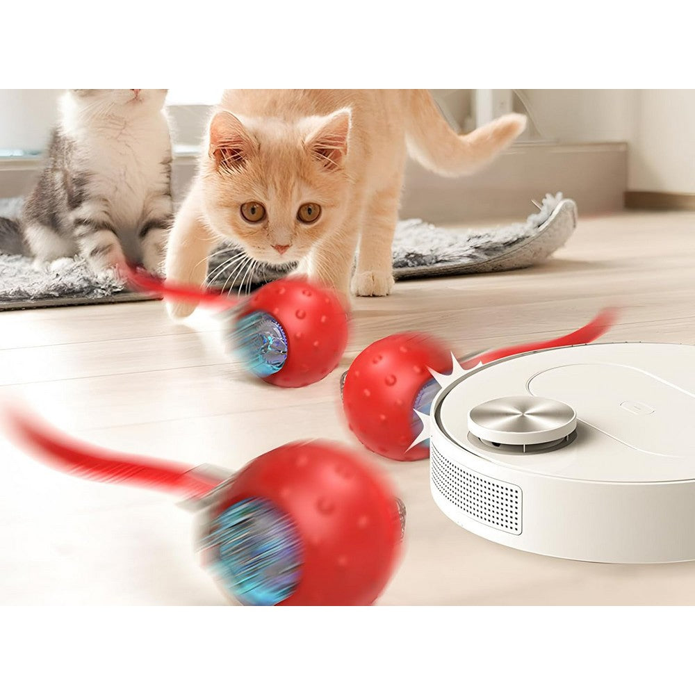 Interactive Cat Toys Balls with Birdsong 360-degree Smart Automatic Rolling Ball-Red
