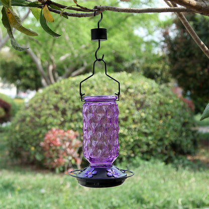 Stained Glass Hummingbird Feeder Wide Mouth Garden Decor-Purple